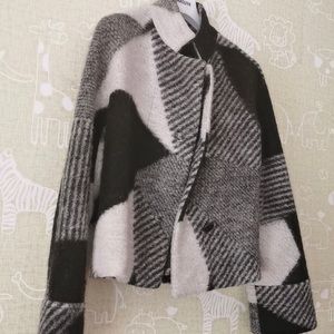 Color-block Wool Blend Belted Short Coat